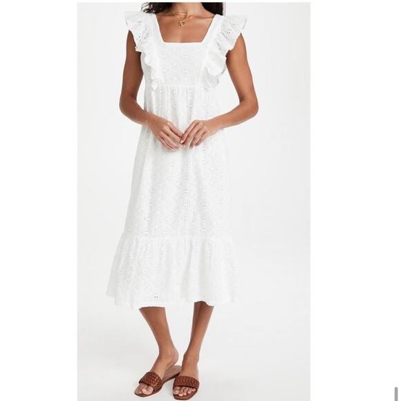 BA&SH Byrd ecru white eyelet ruffle trim midi dress size 0 or US Extra Small NWT - Picture 1 of 16